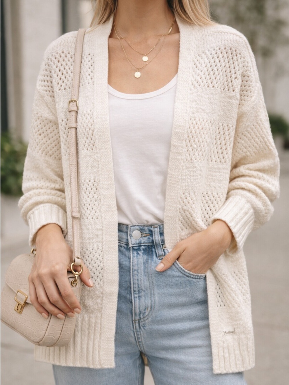Hollister White Knit Cardigan.  Size XS